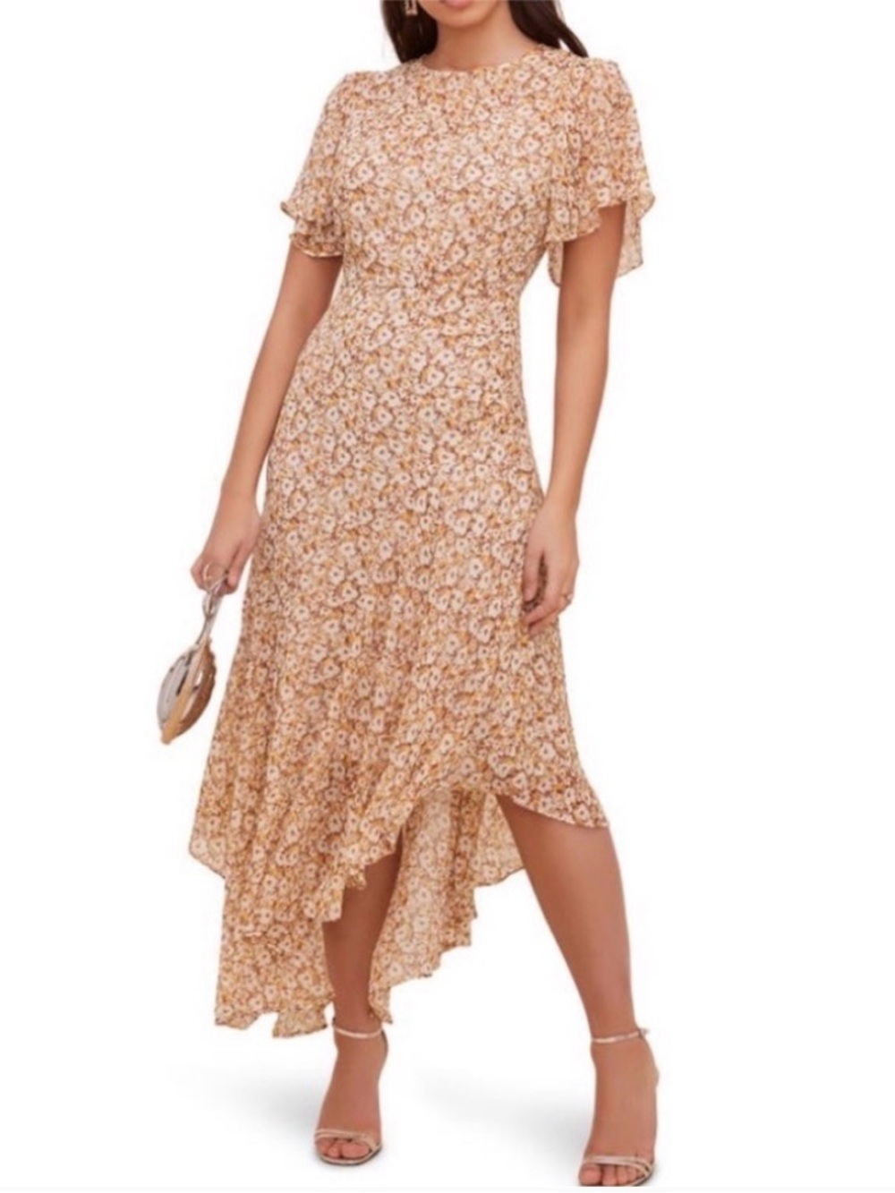 ASTR Mustard Floral High-Low Midi Dress